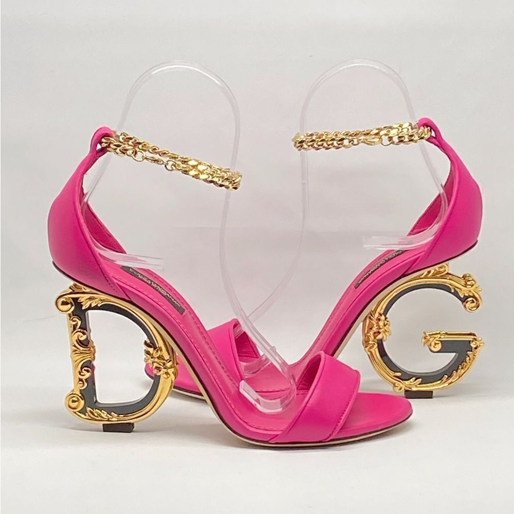 Dolce&Gabbana Sculpted-Heel Baroque DG Leather Sandals size 36.5 - Picture 6 of 13